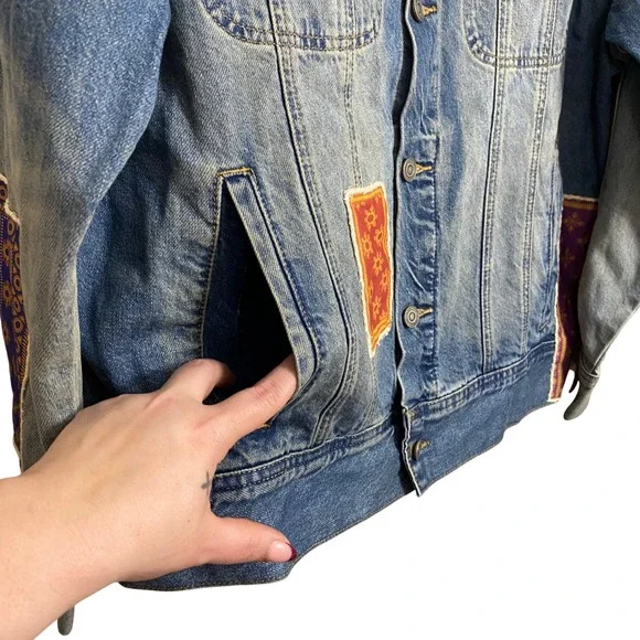 Free People X Found NWT Kantha Patchwork Denim Jean Jacket Size Large - Picture 10 of 13